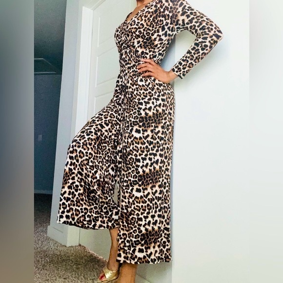 Leopard Print Wrap Jumpsuit - Picture 1 of 9